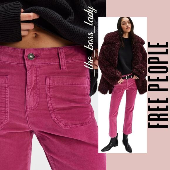 Free People corduroy pants flare high rise velvet cropped cotton 4 - Picture 1 of 8